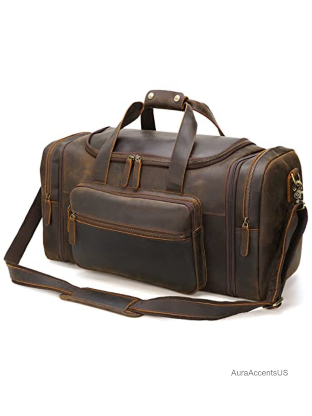 Full Grain Cowhide Leather Weekender Duffel Expandable Travel Overnight Bag